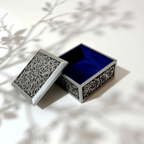 Engraved Treasure Box with Blue Velvet Interior